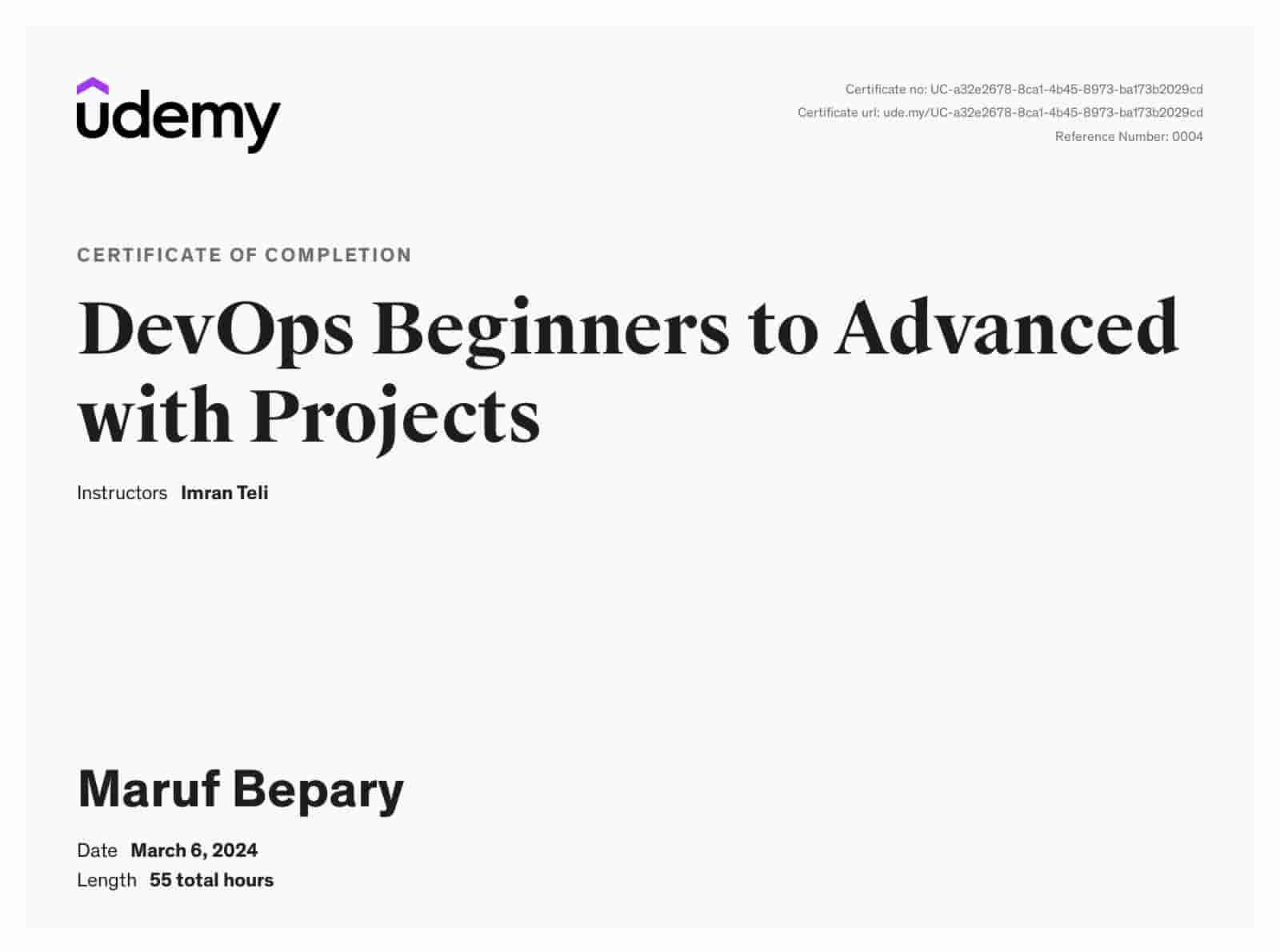 DevOps: Beginners to Advanced certificate image